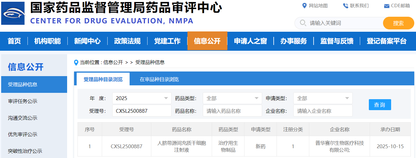 自主研發(fā)的干細胞新藥“人臍帶源間充質(zhì)干細胞注射液”臨床試驗申請，已于2026年1月5日正式獲得國家藥品監(jiān)督管理局批準（受理號：CXSL2500887）。